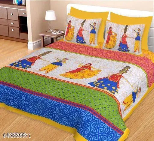 Trendy alluring, Jaipuri-printed pure cotton bedsheet in vibrant Indian design, ideal for contemporary bedrooms