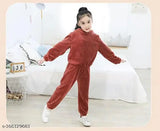 Stylish hoodie and wool pants set in solid color for winter, perfect for kids aged 3-9 years, handcrafted in India