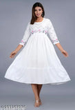 Embroidered Rayon Kurtis - Pink, Blue, White, Red & Yellow; Three-Quarter Sleeve, Indian Handcraft