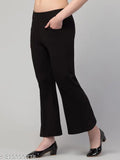 Black cotton blend bell bottom pants for girls/women, premium stitching, solid black design