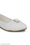 White synthetic ballerinas for women, flat design for everyday wear or party, Indian-sized 4-8