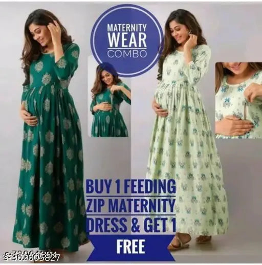 Rayon, printed maternity feeding dress with zip, three-quarter sleeves, suitable for M to XXL, Indian origin