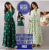 Rayon, printed maternity feeding dress with zip, three-quarter sleeves, suitable for M to XXL, Indian origin
