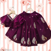 Embroidered Georgette Lehenga Choli for Kids Partywear (Indian Ethnic wear), short sleeves and net stitch detail