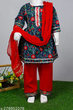 Pure cotton blue floral printed baby kurti pajama set with dupatta by Spack Jerrow, perfect for parties