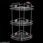 Stainless Steel Kitchen & Bathroom Corner Rack, 3-tier, size 9x9x18 inches - durable, wall-mounted organizer for neat storage