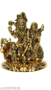 Metal Shiv Parivar idol set with Lord Shiv, Ganesh, Parvati, Nandi, and Kartike. Indian home or temple decor, 9cm x 8cm x 10cm size