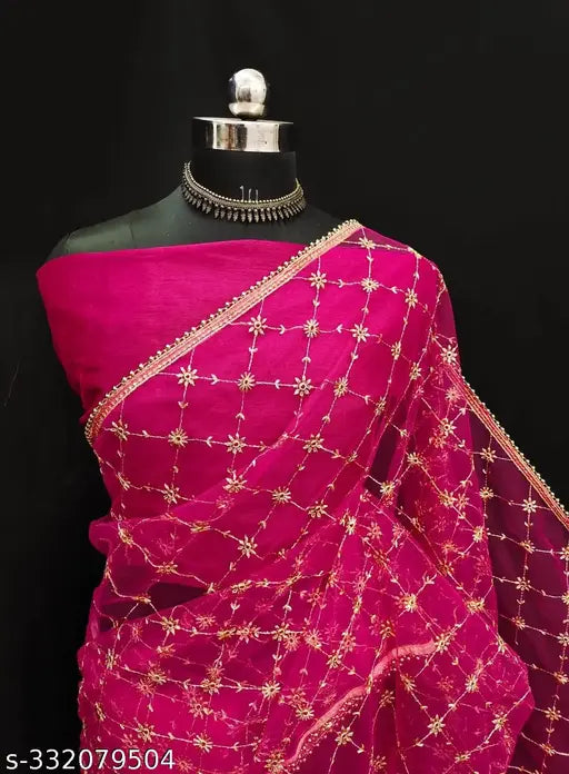 New 2023 net saree with mulberry silk blouse, Zari embroidered, India origin