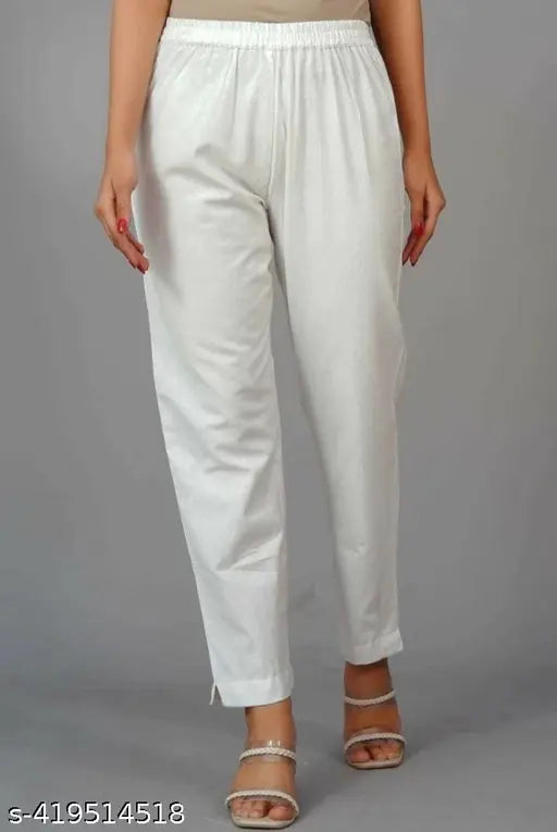 White cotton-blend trousers for women, soft and comfortable, made in India