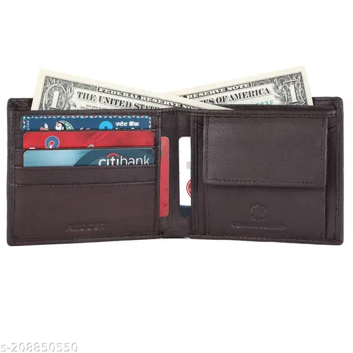 Genuine leather RFID wallet, trendy solid design for men's essentials, safeguards valuables with style