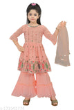 Orange chiffon anarkali sharara pajama set for girls, high-quality embroidered kurti with dupatta