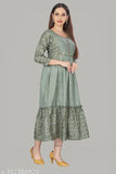 Layered cotton blend kurti gown, three-quarter sleeves, Indian foil printed design, XS (bust size: 34in)
