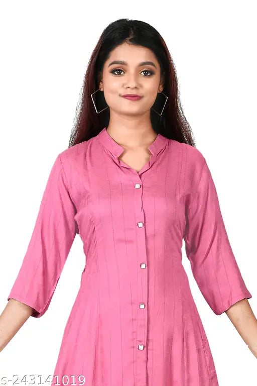 Rayon A-Line Kurti, solid self-design in casual style, ideal for formal and informal events. Three-quarter sleeves, available in M, L, XL, XXL, XXXL (M: bust size 38 in, XXXL: bust size 46 in). Indian origin
