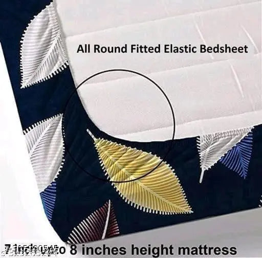 Premium striped cotton elastic fitted bedsheets with 2 queen size pillow covers, microfibre bedding set offering a cotton feel