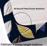 Premium striped cotton elastic fitted bedsheets with 2 queen size pillow covers, microfibre bedding set offering a cotton feel