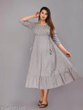 Grey rayon printed Anarkali KurtaKurti by Nidhi Fashion for women - three-quarter sleeves, festive season wear