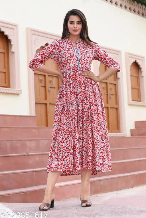 Cotton chikankari short kurti and palazzo set, three-quarter sleeves, printed in various sizes from S to XXXL