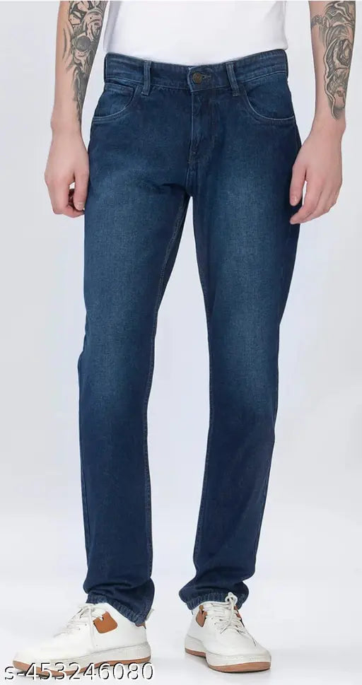 Premium blue denim jeans for men, dyed/washed, size 32 (33waist, 40length, 38hip)