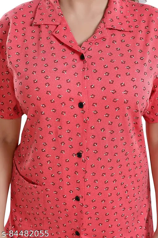 Cotton women's nightsuit top, hosiery fabric, solid pattern pyjamas for sleepwear