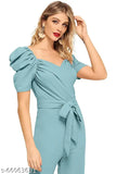 Classy polyester jumpsuit, solid pattern for summer, western wear in various sizes: S-XL