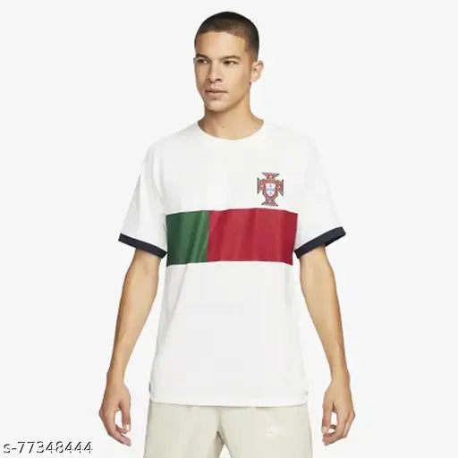 Portugal 2021-2022 football t-shirt, polyester short sleeves with printed design. On model wearing size L