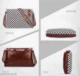 Black zigzag printed synthetic waterproof cross body sling bag, 2 compartments, free size