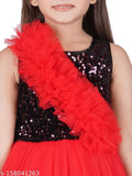 Red net kids party dress, asymmetric ruffle bodice, pink, single size
