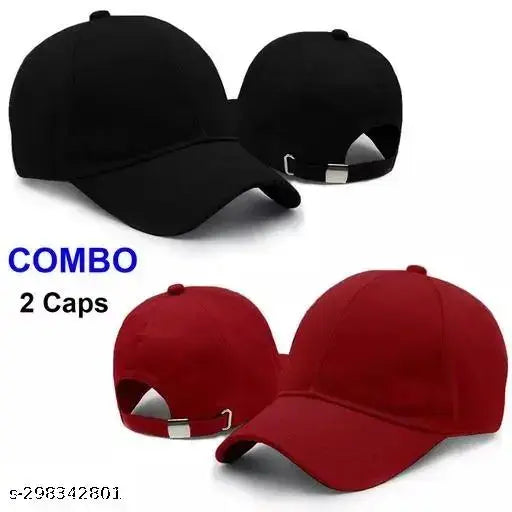 Black Maroon Designer Sports Cap - 100% Cotton Adjustable Baseball Hat, Unisex Fashion Accessory by Phirsein (Pack of 2)