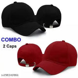 Black Maroon Designer Sports Cap - 100% Cotton Adjustable Baseball Hat, Unisex Fashion Accessory by Phirsein (Pack of 2)