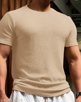 Men's cotton blend popcorn solid style t-shirt, short sleeves, size M (38in chest, 29in length) - Indian men's casual wear