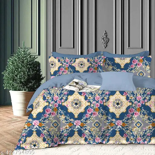 Luxury premium cotton double bedsheet with zipper pillow covers (90x90), ideal for summer. Super soft, high-quality stitching, no color bleeding or allergies. Double bed chadar, 100% size guarantee