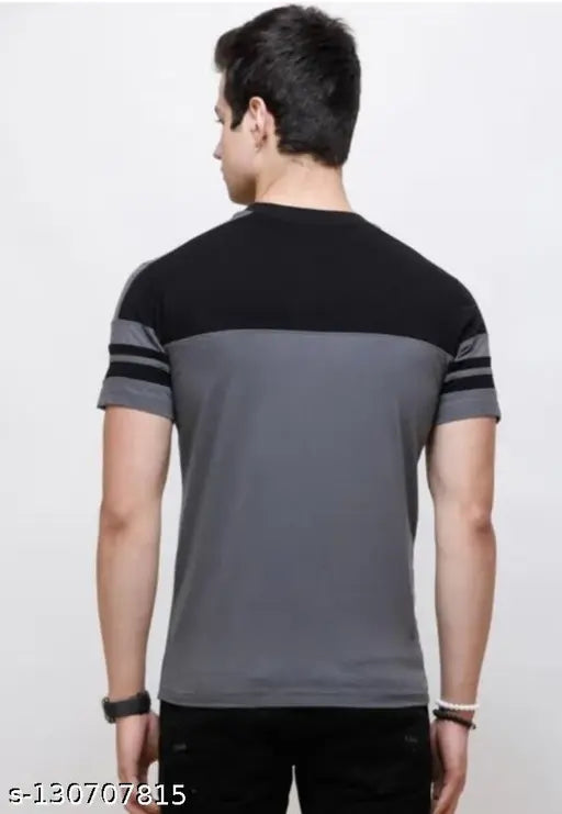 Trendy lightweight cotton colorblocked round neck t-shirts for men, short sleeves, India-made