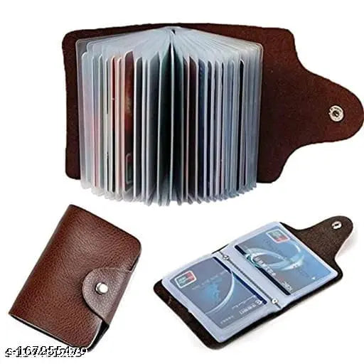 Brown PU card holder, features 2 compartments for 12 cards, ideal for personal use or gifts, stylish and fashionable accessory, made in India