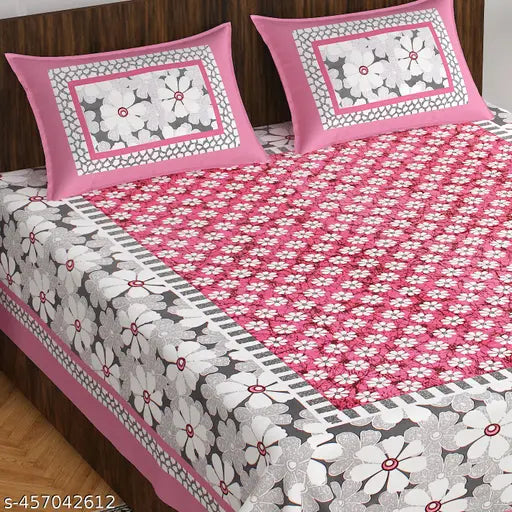 Cotton floral 180 TC fitted elastic bedsheet with 2 pillow covers, ideal for adult summer use