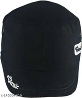 Black embellished cotton flat cap for men, sports style from India