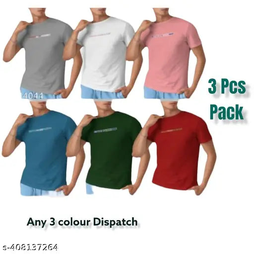Cotton round neck t-shirts for men, solid color, short sleeves - pack of 3 from India