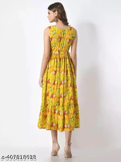Printed sleeveless cotton Anarkali kurti for women, vibrant summer fashion from India
