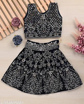 Velvet & Embellished Blue Floral Print Cotton Top & Georgette Trousers Combo Set, 0-3 Months - 1-2 Years, India