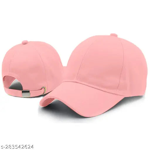 Solid pink cotton baseball cap with adjustable design, suitable for men, women, and girls. Black cotton cap combo from Phirsein, perfect for summer and sports