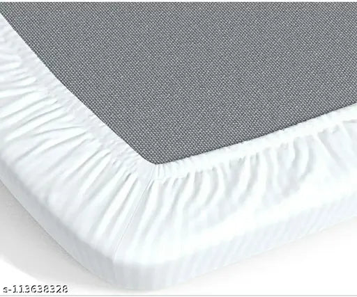 White cotton elastic fitted king size stripe solid double bedsheet with two pillow covers, 360 elastic fitted, for hotel or home use, size 72x78x10 inches