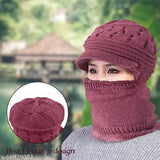 Soft velvet and wool women's beanie cap with balaclava, winter-ready for skiing, hiking, & outdoor activities