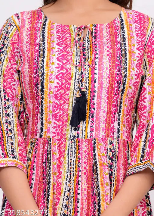 Multicolor viscose rayon Anarkali Kurta for women, short-sleeved printed combo on display
