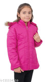 Quilted polyester hooded jacket, solid color for kids girls (4-5 years), ideal for winter wear