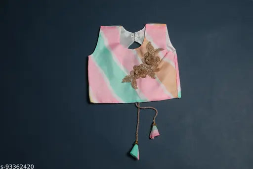 Multicolor embroidered lehenga, choli, dupatta traditional ethnic wear set for girls. Rich blend of cotton and silk fabric with floral embroidery and intricate zari/zardozi work. Sizes 1-2 years to 7-8 years. Origin: India