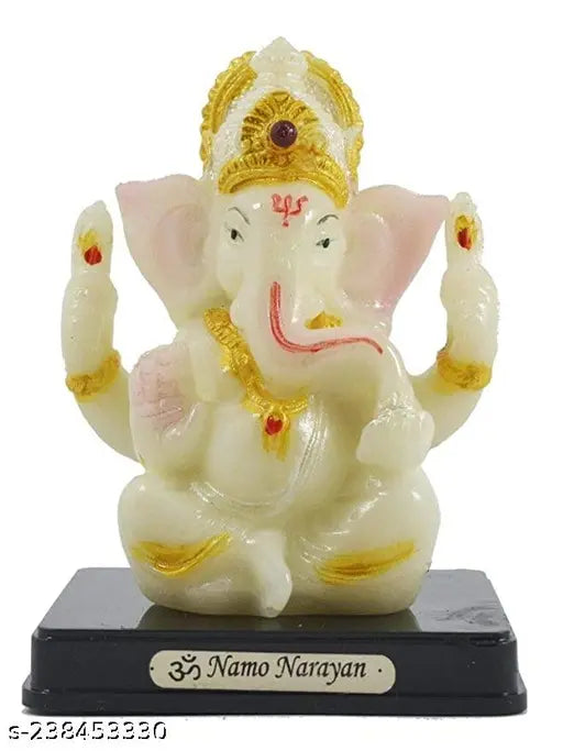 Hand-crafted poly resin Ganesha Idol, embellished with goldwork, 11cm x 8cm x 6cm, perfect for home decor or gifting