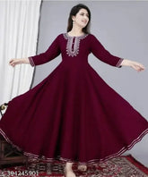 Maroon rayon Anarkali kurti with intricate embroidery, ideal for Indian fashion