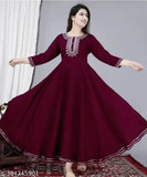 Maroon rayon Anarkali kurti with intricate embroidery, ideal for Indian fashion