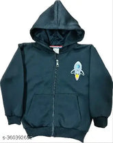 Cotton Boys & Girls Chandrayan Jacket/Hoodie, solid pattern with front zip and pockets, 8-9 years size