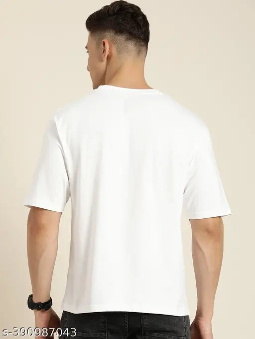 White graphic oversized cotton t-shirt with short sleeves, printed with 'Difference of Opinion' design, available in S and M sizes. Oversized tee for casual, stylish wear