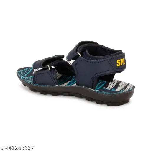 Patent leather blue/ylw sandal for kids, durable printed net design, perfect fit with buckle fastening - India origin